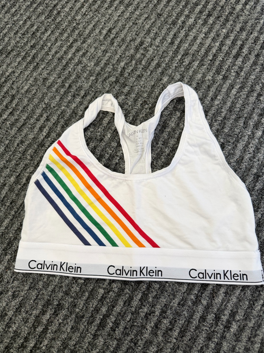 Calvin Klein White Rainbow Stripe Racerback bra